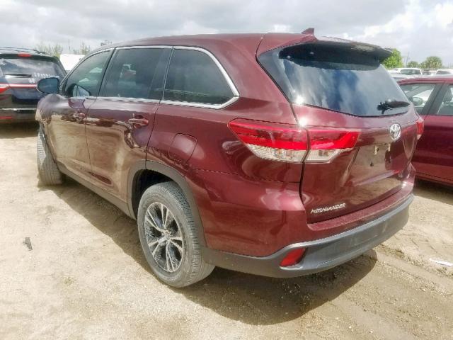 5TDZZRFH0KS289377 - 2019 TOYOTA HIGHLANDER MAROON photo 3