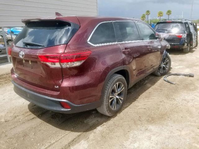 5TDZZRFH0KS289377 - 2019 TOYOTA HIGHLANDER MAROON photo 4