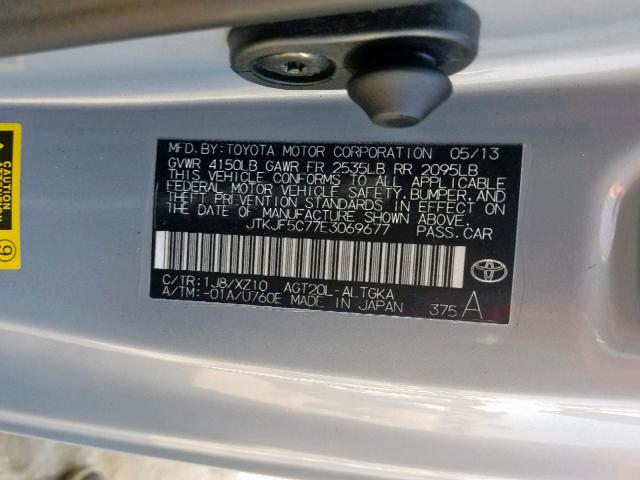 JTKJF5C77E3069677 - 2014 TOYOTA SCION TC ვერცხლისფერი ფოტო 10