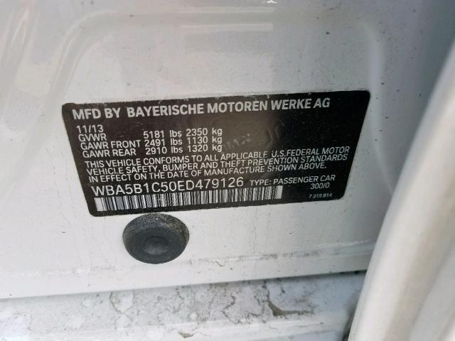 WBA5B1C50ED479126 - 2014 BMW 535 I WHITE photo 10