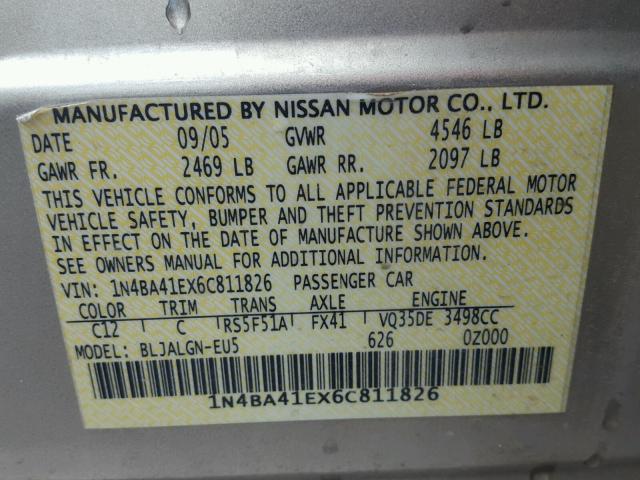 1N4BA41EX6C811826 - 2006 NISSAN MAXIMA SE GOLD photo 10