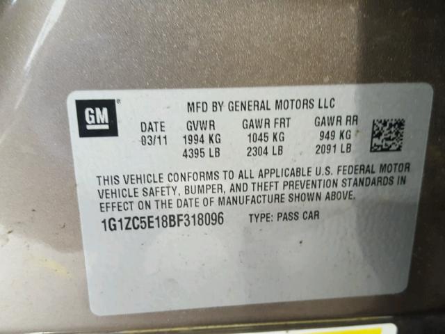 1G1ZC5E18BF318096 - 2011 CHEVROLET MALIBU 1LT 棕色 照片 10