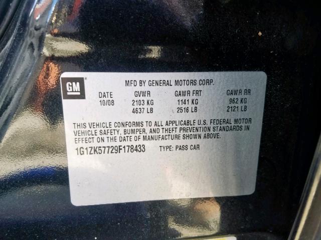 1G1ZK57729F178433 - 2009 CHEVROLET MALIBU LTZ შავი ფოტო 10