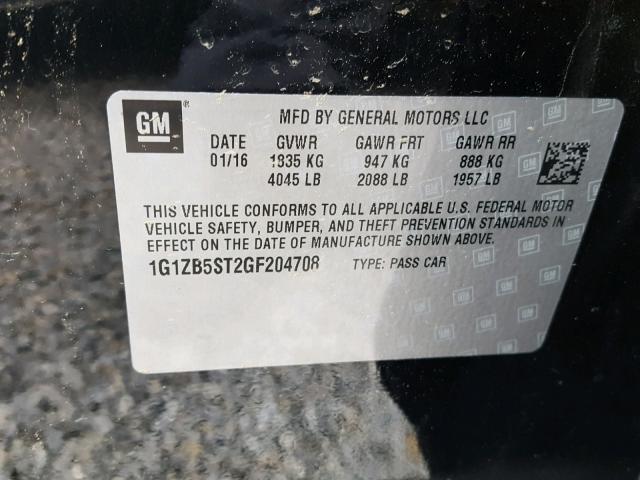 1G1ZB5ST2GF204708 - 2016 CHEVROLET MALIBU LS 黑色 照片 10