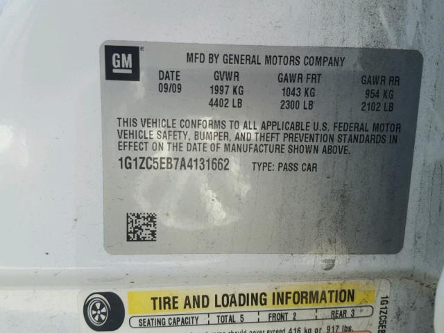 1G1ZC5EB7A4131662 - 2010 CHEVROLET MALIBU 1LT თეთრი ფოტო 10