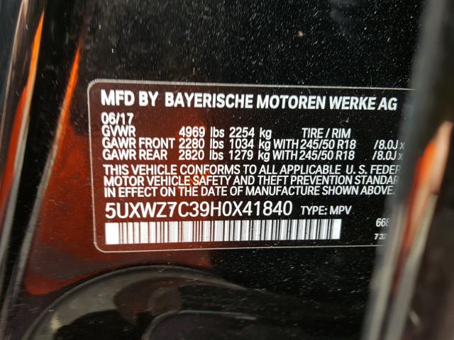 5UXWZ7C39H0X41840 - 2017 BMW X3 SDRIVE2 Қара фото 10
