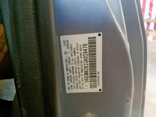 1HGCM82633A029476 - 2003 HONDA ACCORD EX SILVER photo 10