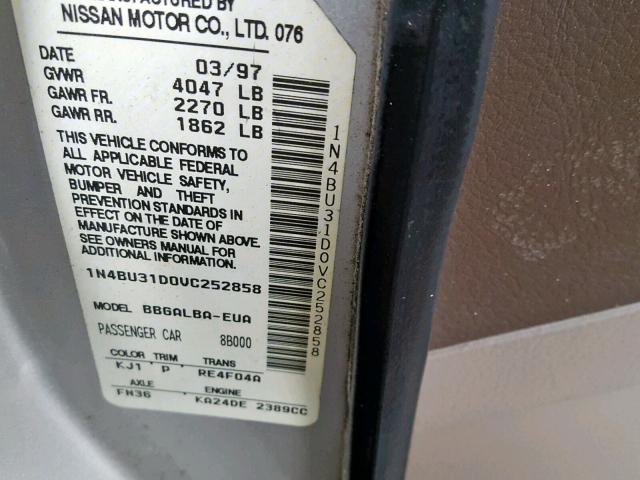 1N4BU31D0VC252858 - 1997 NISSAN ALTIMA XE GRAY photo 10