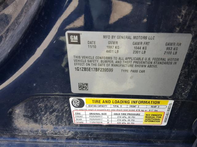 1G1ZB5E17BF239599 - 2011 CHEVROLET MALIBU LS ლურჯი ფოტო 10