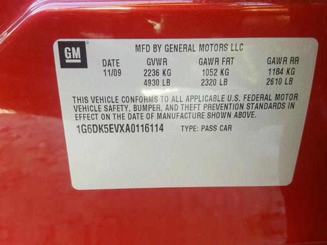 1G6DK5EVXA0116114 - 2010 CADILLAC CTS PERFOR RED photo 10