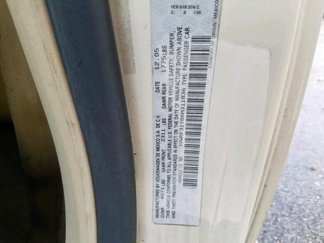 3VWRF31Y86M311836 - 2006 VOLKSWAGEN NEW BEETLE ბეჟი ფოტო 10