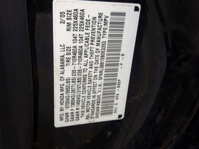 5FNRL38815B063353 - 2005 HONDA ODYSSEY TO BLACK photo 10