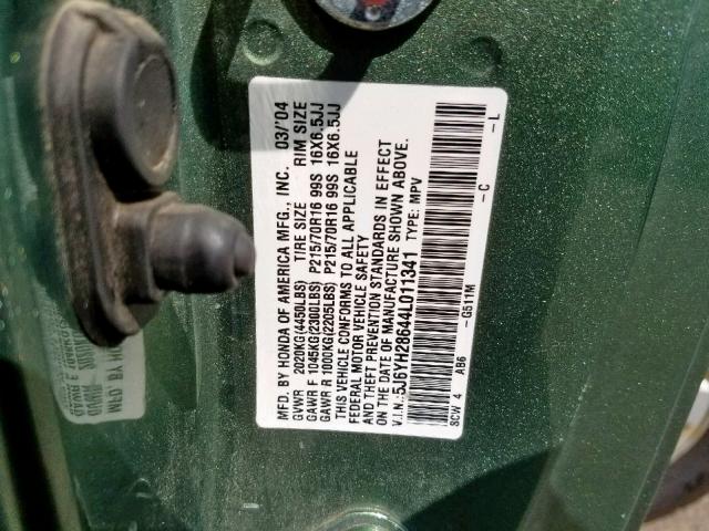 5J6YH28644L011341 - 2004 HONDA ELEMENT EX GREEN photo 10