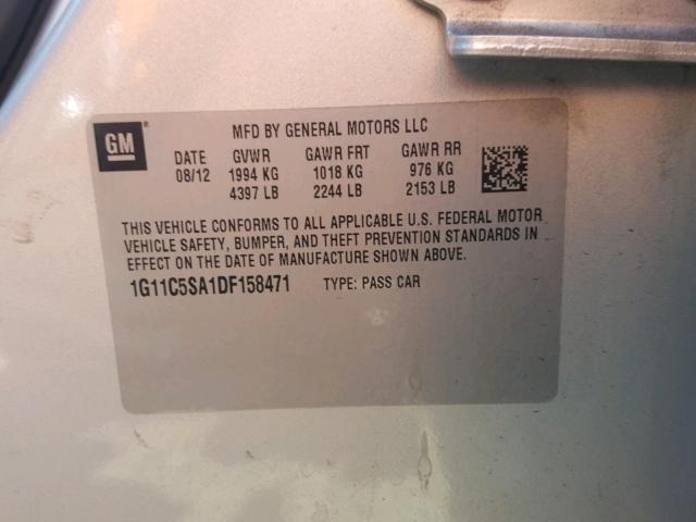 1G11C5SA1DF158471 - 2013 CHEVROLET MALIBU 1LT SILVER photo 10