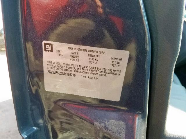 2G2WP552181186276 - 2008 PONTIAC GRAND PRIX BLUE photo 10