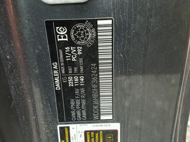 WDDKJ6HB0HF362424 - 2017 MERCEDES-BENZ E 400 4MAT GRAY photo 10