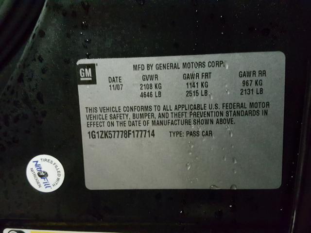 1G1ZK57778F177714 - 2008 CHEVROLET MALIBU LTZ შავი ფოტო 10