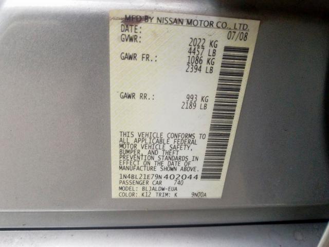 1N4BL21E79N402044 - 2009 NISSAN ALTIMA 3.5 SILVER photo 10