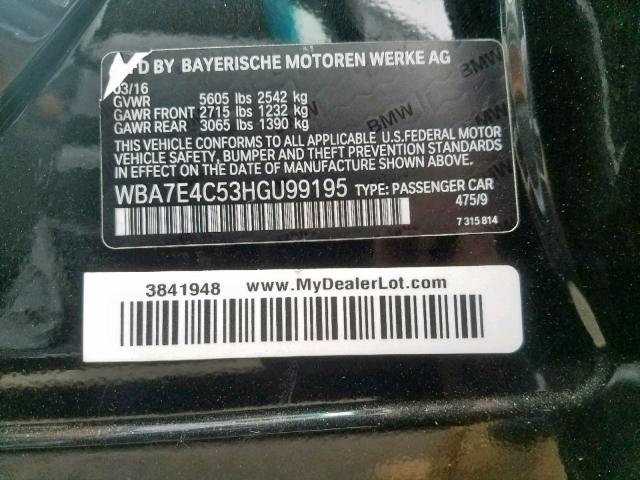 WBA7E4C53HGU99195 - 2017 BMW 740 XI BLACK photo 10