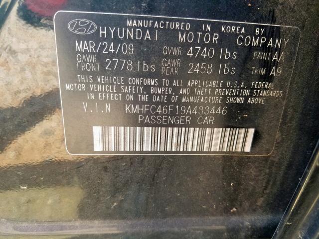 KMHFC46F19A433446 - 2009 HYUNDAI AZERA SE BLACK photo 10