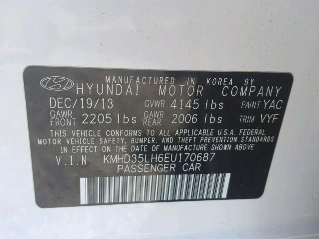 KMHD35LH6EU170687 - 2014 HYUNDAI ELANTRA GT WHITE photo 10