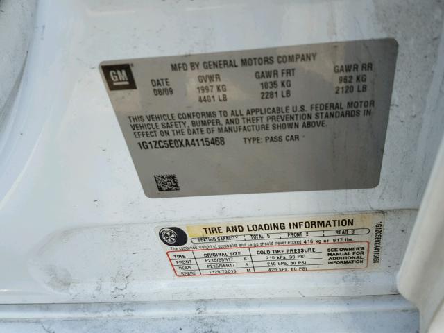 1G1ZC5E0XA4115468 - 2010 CHEVROLET MALIBU 1LT WHITE photo 10