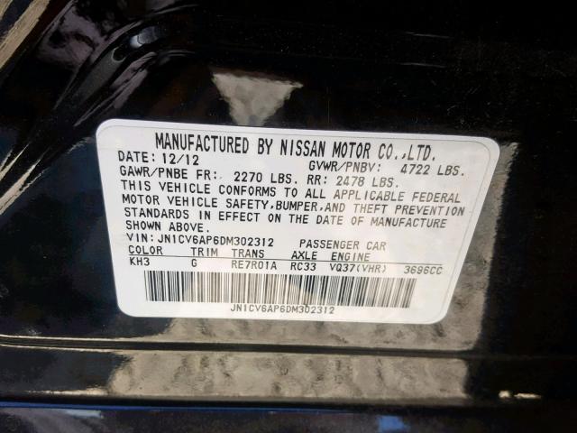 JN1CV6AP6DM302312 - 2013 INFINITI G37 BASE BLACK photo 10