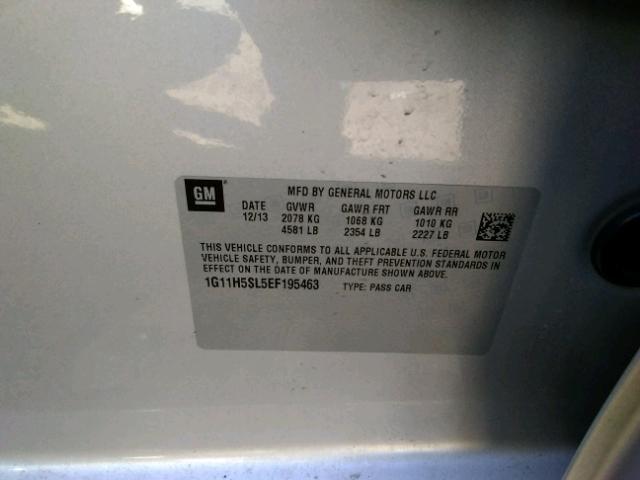 1G11H5SL5EF195463 - 2014 CHEVROLET MALIBU LTZ 银色 照片 10