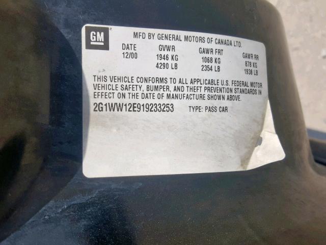 2G1WW12E919233253 - 2001 CHEVROLET MONTE CARL შავი ფოტო 10