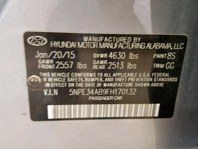 5NPE34AB9FH170132 - 2015 HYUNDAI SONATA SPO GRAY photo 10