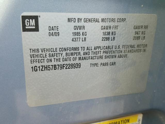 1G1ZH57B79F228939 - 2009 CHEVROLET MALIBU 1LT BLUE photo 10