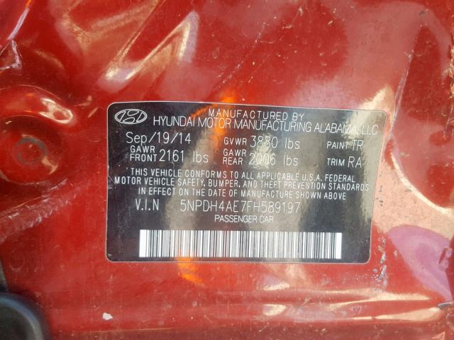 5NPDH4AE7FH589197 - 2015 HYUNDAI ELANTRA SE RED photo 10