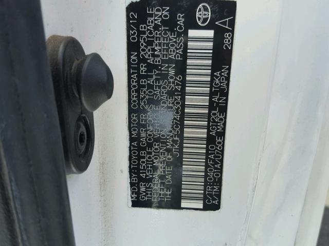 JTKJF5C74C3041476 - 2012 TOYOTA SCION TC თეთრი ფოტო 10