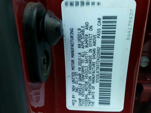 5Y2SL67837Z422882 - 2007 PONTIAC VIBE BURGUNDY photo 10