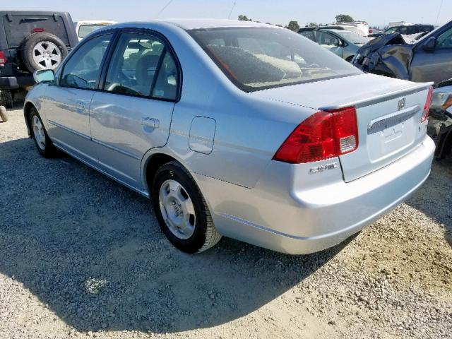 JHMES95643S021183 - 2003 HONDA CIVIC HYBR BLUE photo 3