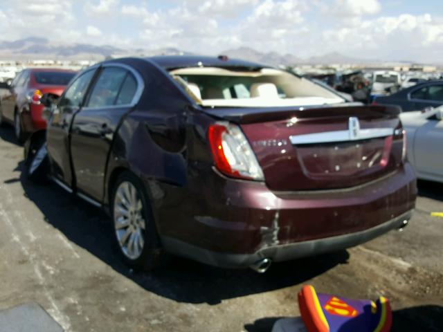 1LNHL9DR4BG609458 - 2011 LINCOLN MKS BURGUNDY photo 3