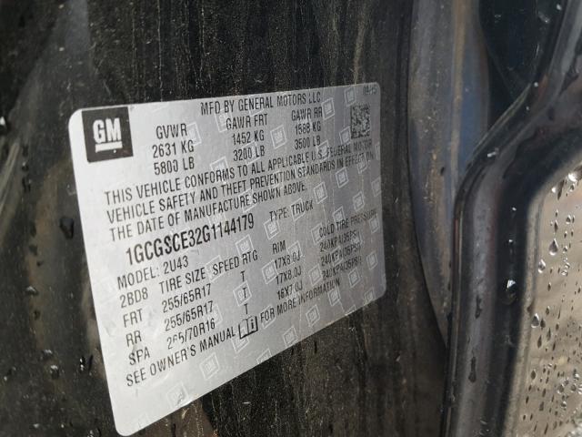 1GCGSCE32G1144179 - 2016 CHEVROLET COLORADO L BLACK photo 10