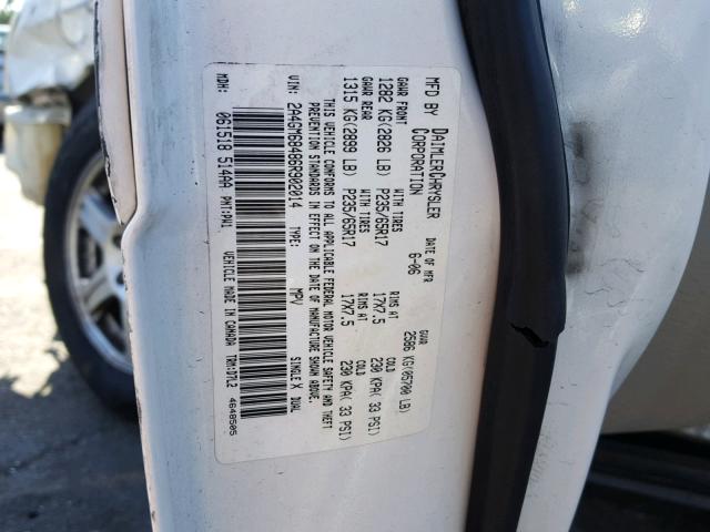 2A4GM68486R902014 - 2006 CHRYSLER PACIFICA T WHITE photo 10