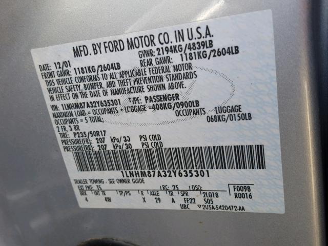 1LNHM87A32Y635301 - 2002 LINCOLN LS 银色 照片 10