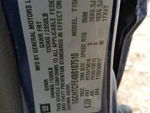 1GCHTCFE4B8107510 - 2011 CHEVROLET COLORADO L BLUE photo 10