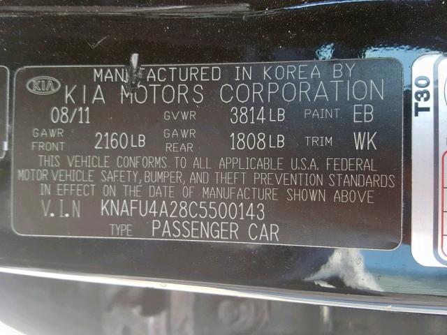 KNAFU4A28C5500143 - 2012 KIA FORTE EX BLACK photo 10