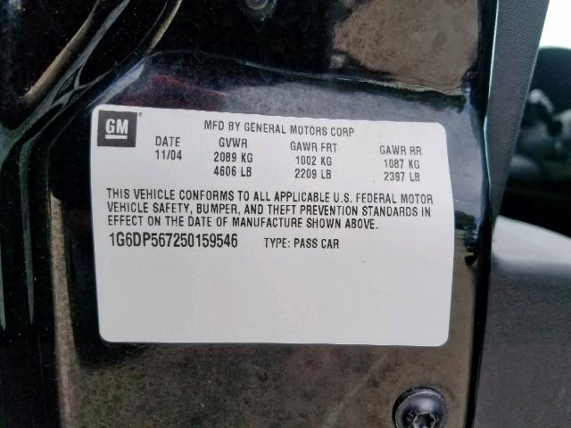 1G6DP567250159546 - 2005 CADILLAC CTS HI FEA BLACK photo 10