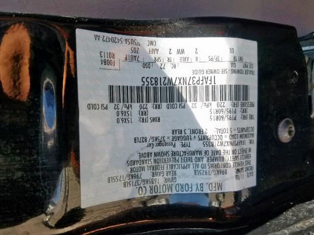 1FAFP37NX7W218355 - 2007 FORD FOCUS ZX5 BLACK photo 10