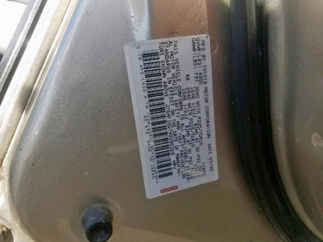 JT6HF10U7X0095328 - 1999 LEXUS RX 300 GOLD photo 10