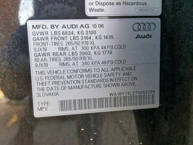 WA1BY74L27D055299 - 2007 AUDI Q7 3.6 QUA CHARCOAL photo 10