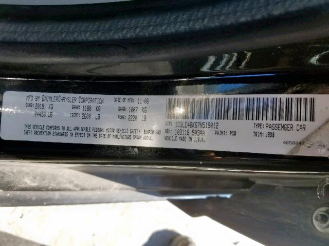 1C3LC46K67N519012 - 2007 CHRYSLER SEBRING BLACK photo 10