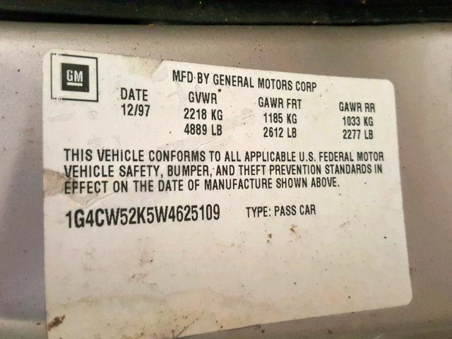 1G4CW52K5W4625109 - 1998 BUICK PARK AVENU TAN photo 10