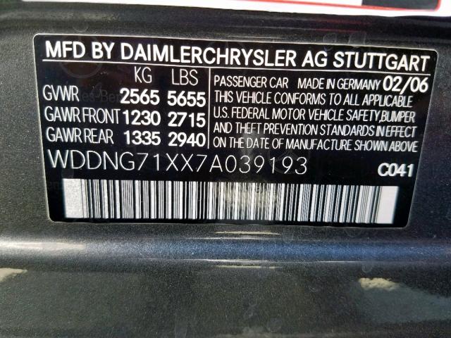 WDDNG71XX7A039193 - 2007 MERCEDES-BENZ S 550 GRAY photo 10