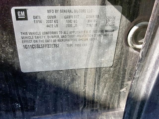 1G11C5SL5FF220782 - 2015 CHEVROLET MALIBU 1LT BURGUNDY photo 10