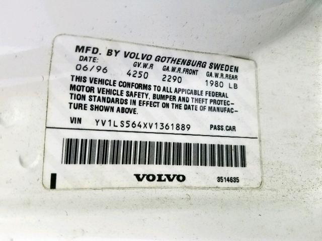 YV1LS564XV1361889 - 1997 VOLVO 850 GLT WHITE photo 10